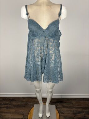 la Vie en Rose Mist Blue Lace Push-Up Babydoll Lingerie Chemise